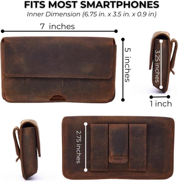 Genuine Leather Horizontal Phone Holster for Men, Horizontal Cell Phone Holder for Belt w/Magnet Closures, Handcrafted Cellphone Case for iPhone and Smartphones