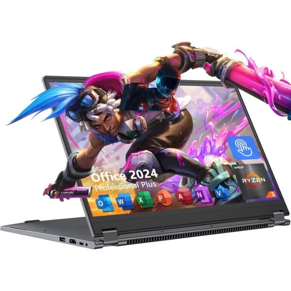 15.6" 2-in-1 Laptop | 16GB DDR4 RAM 512GB Storage | AMD Ryzen 3 3200U (up to 3.5GHz) | AMD Radeon Vega 3 | FHD Touchscreen | Windows 11 Pro | Wi-Fi 5 | BT5.1 | RJ45 | Backlit Keyboard, Gray