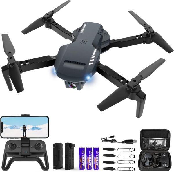 Mini Drone with Camera - 1080P HD FPV Foldable Drone with Carrying Case, 2 Batteries, 90° Adjustable Lens, One Key Take Off/Land, Altitude Hold, 360° Flip, Toys Gifts for Adults, beginner