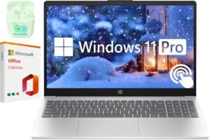 HP 15.6" Touchscreen Business & Student Laptop Computer, 16GB RAM 512GB SSD, 10-Cores Intel Core i5, Windows 11 Pro Laptop with Microsoft Office Lifetime Suite, PLUSERA Earphones, Silver