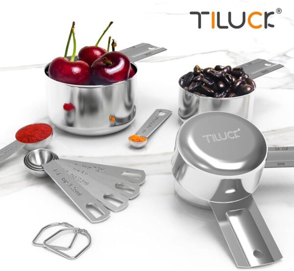 TILUCK Stainless Steel Measuring Cups & Spoons Set, Cups and Spoons,Kitchen Gadgets for Cooking & Baking (Medium)