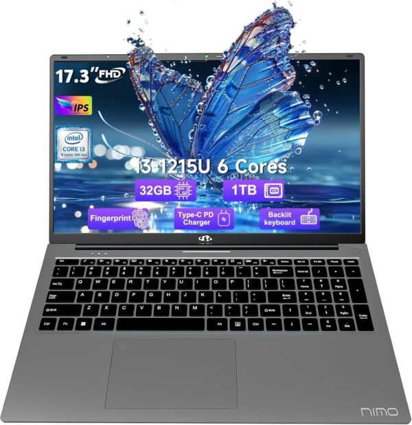 17.3" FHD-Laptop Business-Laptop, 32GB RAM 1TB SSD Intel 6 Cores i3-1215U(Beat i5-1135G7) Backlit Keyboard WiFi 6 BT5.2 Windows 11 Laptop 54Wh Battery Webcam 65W Type-C Fingerprint Numpad