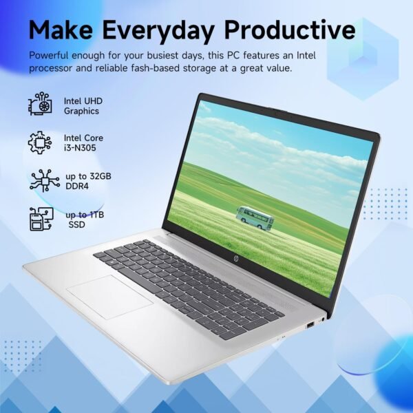 HP Business 17.3" Touchscreen Laptop, 8-Cores Intel Core i3-N305, 16GB RAM, 128GB eMMC + 1TB SSD, Webcam, HDMI, Wi-Fi 6, Windows 11 Pro, Silver