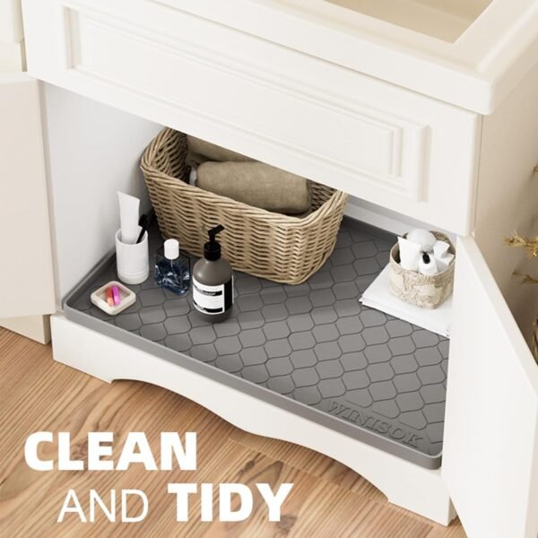 Waterproof Under Sink Mat 34" x 22" Cabinet Liner for Kitchen and Bathroom, Shelf and Counter Protector, Organizers and Storage, Silicone Drip Tray, Gadgets and Accessories
