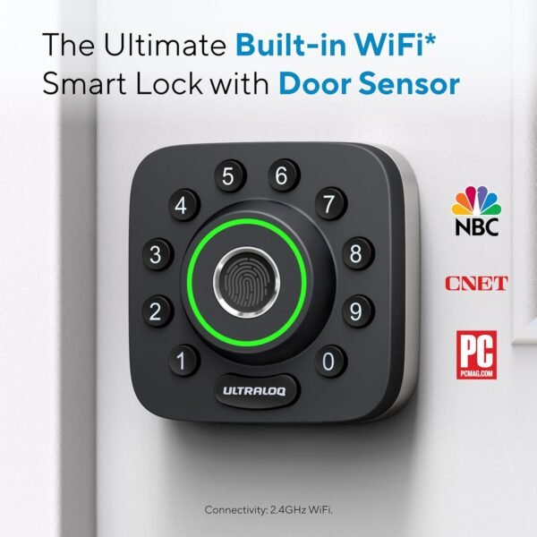 ULTRALOQ U-Bolt Pro WiFi Smart Lock with Door Sensor, 8-in-1 Keyless Entry Door Lock with Fingerprint ID, App Remote Control, Built-in WiFi Keypad Deadbolt, Auto Unlock, IP65 Waterproof, Easy Install