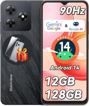 Blackview Wave 8 Android 14 Smartphones, Octa-core 12GB +128GB Expand 2TB Android Phone Unlocked, 90Hz Display, Fingerprint & Face Unlock, 5000mAh Cell Phones, 2 Years Warranty, 3.5mm Earphone Jack