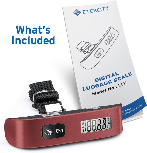 Etekcity Luggage Scale for Travel Essentials, Digital Suitcase Weight Scale with Hook, Travel Accessories for Portable Hanging Baggage, 110 Pounds, Battery Included