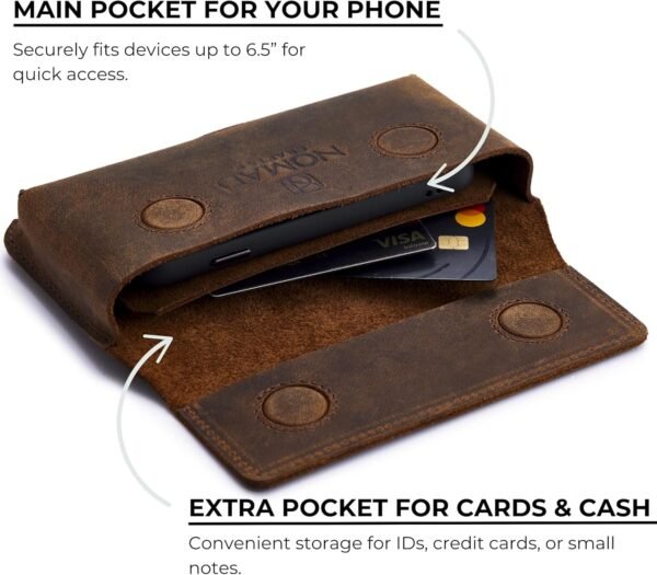 Genuine Leather Horizontal Phone Holster for Men, Horizontal Cell Phone Holder for Belt w/Magnet Closures, Handcrafted Cellphone Case for iPhone and Smartphones