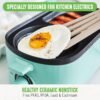 GreenLife 3-in-1 Breakfast Maker Station, Healthy Ceramic Nonstick Dual Griddles for Eggs Meat Sausage Bacon Pancakes and Breakfast Sandwiches, 2 Slice Toast Drawer, Easy-to-use Timer, Turquoise