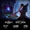 MSI Katana A17 AI 17.3” 240Hz QHD Gaming Laptop: Ryzen 9-8945HS, NVIDIA Geforce RTX 4070, 64GB DDR5, 2TB NVMe SSD, Cooler Boost 5, Win 11: Black B8VG-879US
