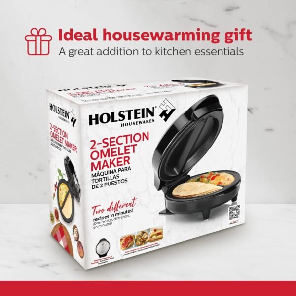 Holstein Housewares - Non-Stick Omelet & Frittata Maker, Stainless Steel - Makes 2 Individual Portions Quick & Easy (2 Section, Black)