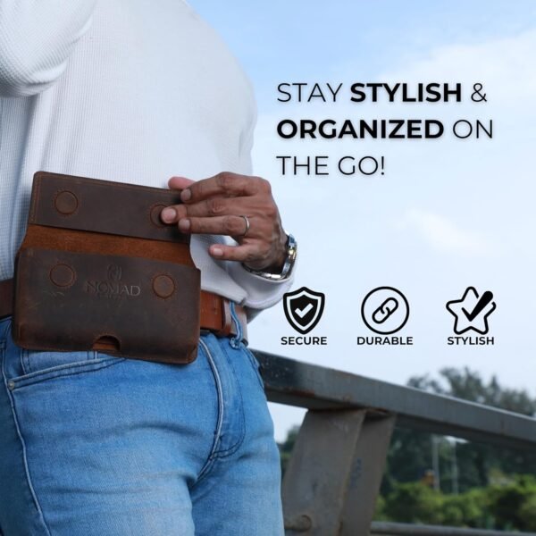 Genuine Leather Horizontal Phone Holster for Men, Horizontal Cell Phone Holder for Belt w/Magnet Closures, Handcrafted Cellphone Case for iPhone and Smartphones