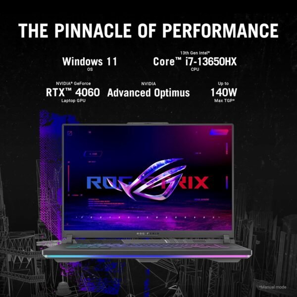 ASUS ROG Strix G16 Gaming Laptop, 16” 16:10 FHD 165Hz Display, NVIDIA® GeForce RTX™ 4060, Intel Core i7-13650HX, 16GB DDR5, 1TB PCIe Gen4 SSD, Wi-Fi 6E, Windows 11, G614JV-AS74