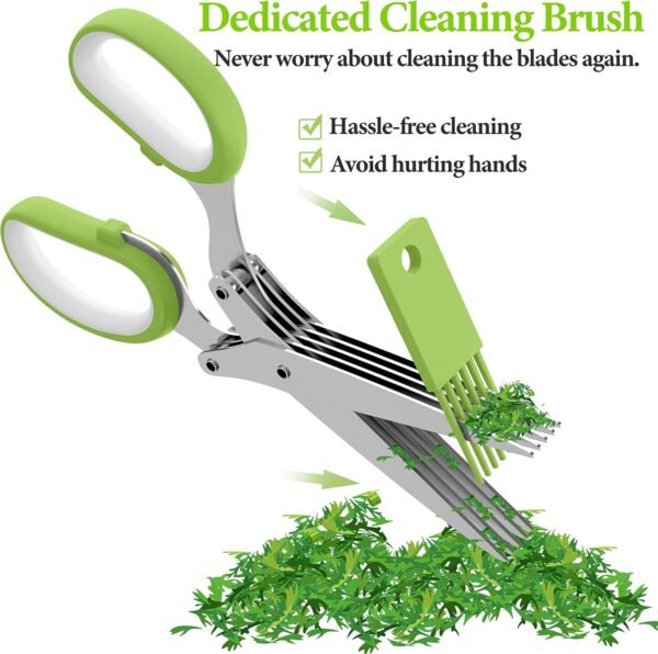Herb Scissors, Herb Scissors with 5 Blades and Cover – Sharp Dishwasher Safe Kitchen Scissors, Must-Have Kitchen Gadgets, Cool Gadgets, Herb Shears Cutter tool, Green