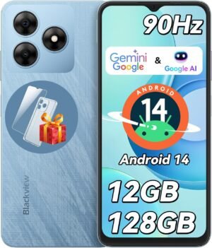 Blackview Wave 8 Android 14 Smartphones, Octa-core 12GB +128GB Expand 2TB Unlocked Cell Phone, 90Hz, Fingerprint & Face Unlock, 5000mAh Android Phone Unlocked, 2 Years Warranty, 3.5mm Earphone Jack