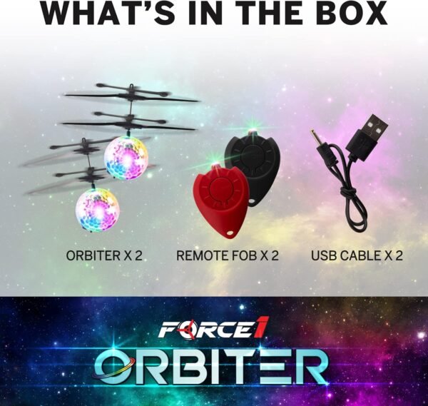 Force1 Orbiter 2pk Flying Orb Ball Hand Operated Drones for Kids - 2pk Mini UFO Drone Toys with Remote, Rechargeable LED Indoor Floating Hover Hand Controlled Orb Toys