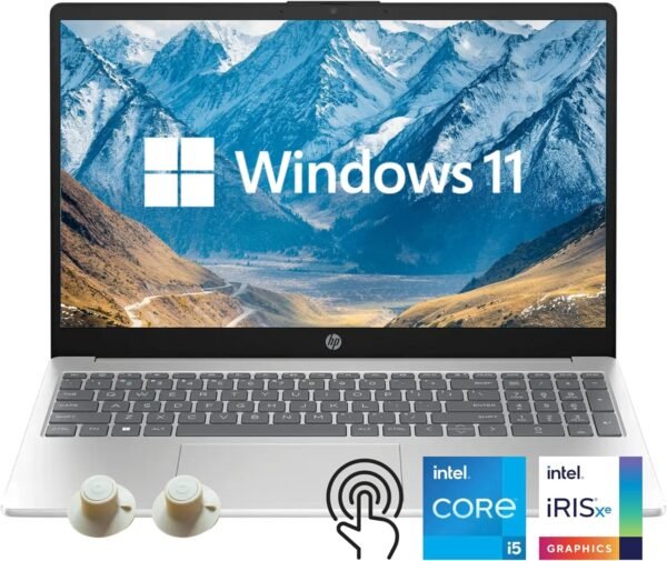 HP 15.6 inch Laptop, Intel i5 Processor Up to 4.4 GHz, 32GB RAM, 2TB SSD, HD Touch Screen, Intel Iris Xe Graphics, Windows 11 Home, Webcam, Wi-Fi, Bluetooth, Natural Silver, Alpacatec Accessory