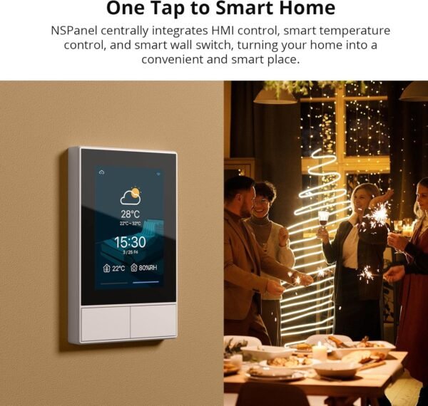 SONOFF Smart Switch, 2-Switch Panel Home Control, WiFi Smart Scene Wall Switch with Touchscreen, Smart Temperature Function, Lights Control, Compatible with Alexa and Google Home, NSPanel (1, White)