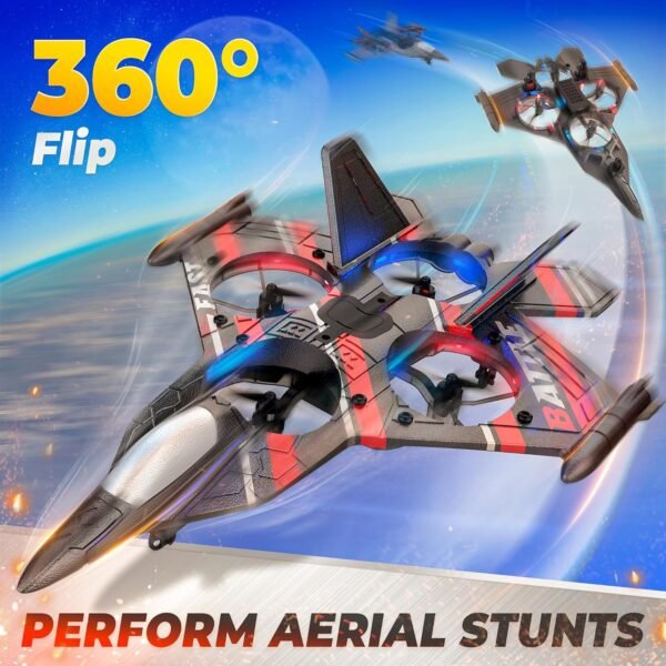 BEZGAR Drones for Kids | 2.4GHZ RC Plane, 6-axis Gyro Remote Control Airplane, RC Helicopter, 360° Flip Fighter Jet Toy, Toys for ages 8-13 with Colorful LED Navigation Lights Red