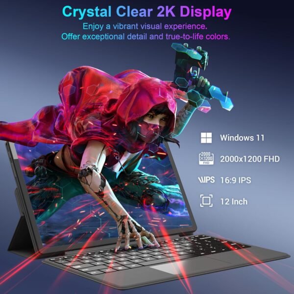 jumper 2025 New 2-in-1 Laptop/Tablet, 12 Inch 2K FHD IPS Touchscreen, Quad-core N100, 12GB DDR5 RAM 512GB SSD, Windows 11 Tablet with Magnetic Keyboard, Dual Stereo Speakers, Dual Camera, 2 Type-C