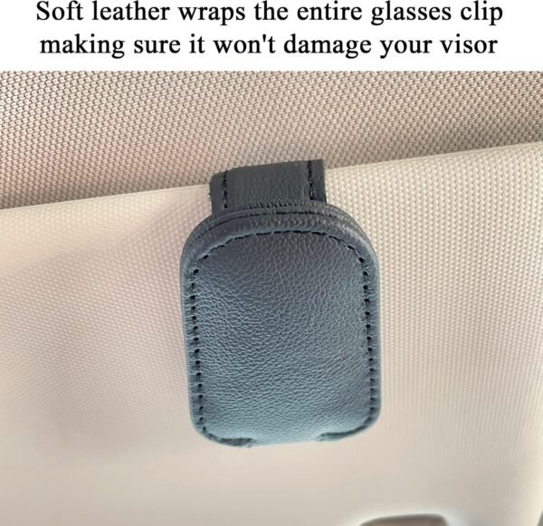 KIWEN 2 Packs Sunglasses Holders for Car Visor, Magnetic Leather Glasses Eyeglass Clip for Car, Ticket Card Clip Sunglasses Mount, Car Visor Accessories Gadgets (2, Black)