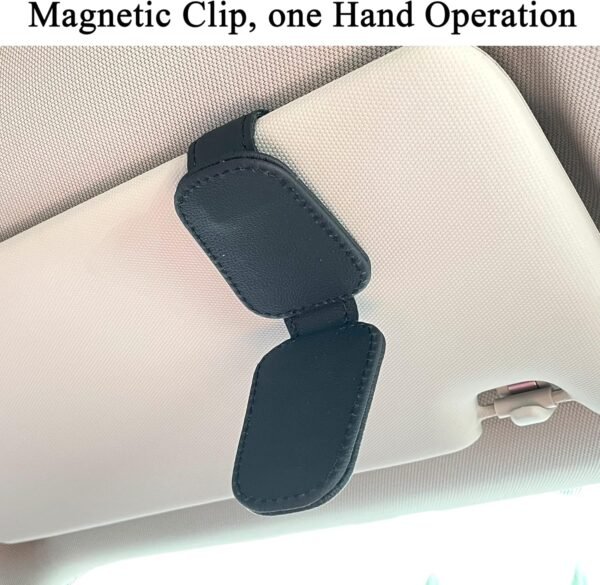 KIWEN 2 Packs Sunglasses Holders for Car Visor, Magnetic Leather Glasses Eyeglass Clip for Car, Ticket Card Clip Sunglasses Mount, Car Visor Accessories Gadgets (2, Black)