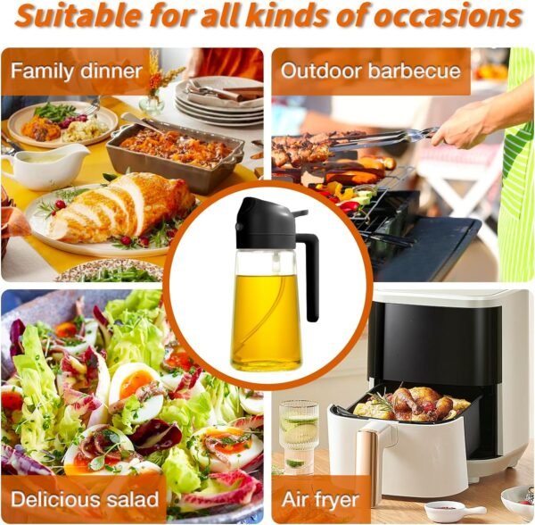 YARRAMATE Oil Sprayer for Cooking, 2 in 1 Olive Oil Dispenser Bottle for Kitchen, 16oz/470ml Premium Glass Oil Bottle, Food-grade Oil Mister for Air Fryer, Salad, Frying, BBQ (Black)