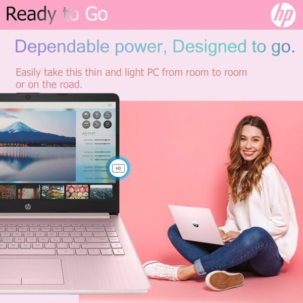 HP Ultralight 14 inch Laptop with Intel 4-Core Processor • with Microsoft 365 and Wireless Earbuds • 16GB RAM • 128GB External & 64GB Onboard & 1TB Cloud Storage • HD Display • Pink • Windows 11