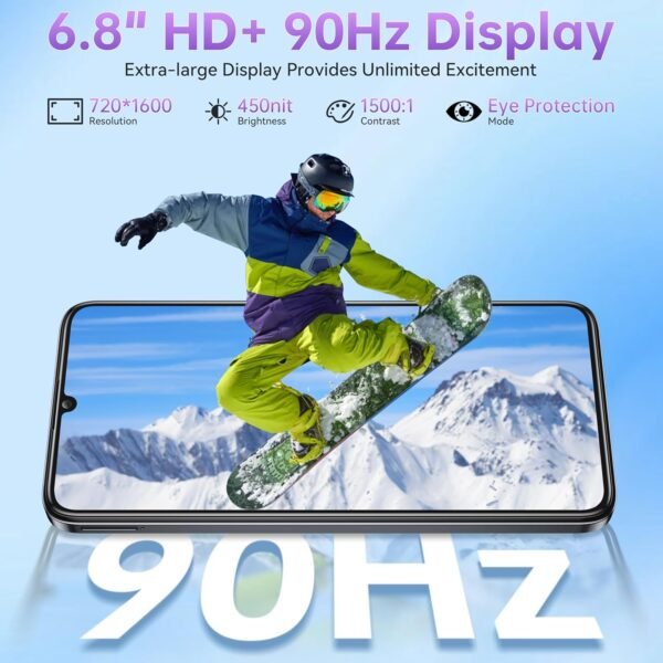 OUKITEL C51 Android 14 Smartphone - 6.8" HD+ Screen Unlocked Cell Phones, 18GB+128GB/SD 1TB, 5150mAh Battery Mobile Phones, 13MP Camera, Three Slots, Face ID/Fingerprint, GPS, BT5.0,T-Mobile, Black
