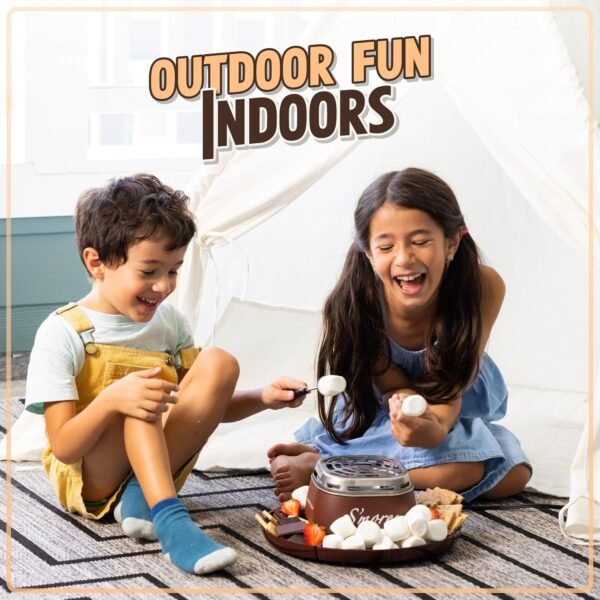 81Z4UofTeIL._AC_SL1500_.jpg Nostalgia Tabletop Indoor Electric S'mores Maker - Smores Kit With Marshmallow Roasting Sticks and 4 Trays for Graham Crackers, Chocolate, and Marshmallows - Movie Night Supplies - Brown