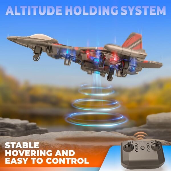BEZGAR Drones for Kids | 2.4GHZ RC Plane, 6-axis Gyro Remote Control Airplane, RC Helicopter, 360° Flip Fighter Jet Toy, Toys for ages 8-13 with Colorful LED Navigation Lights Red