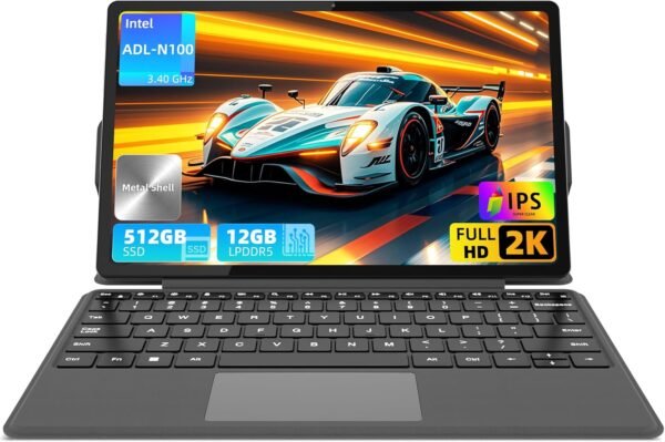 jumper 2025 New 2-in-1 Laptop/Tablet, 12 Inch 2K FHD IPS Touchscreen, Quad-core N100, 12GB DDR5 RAM 512GB SSD, Windows 11 Tablet with Magnetic Keyboard, Dual Stereo Speakers, Dual Camera, 2 Type-C