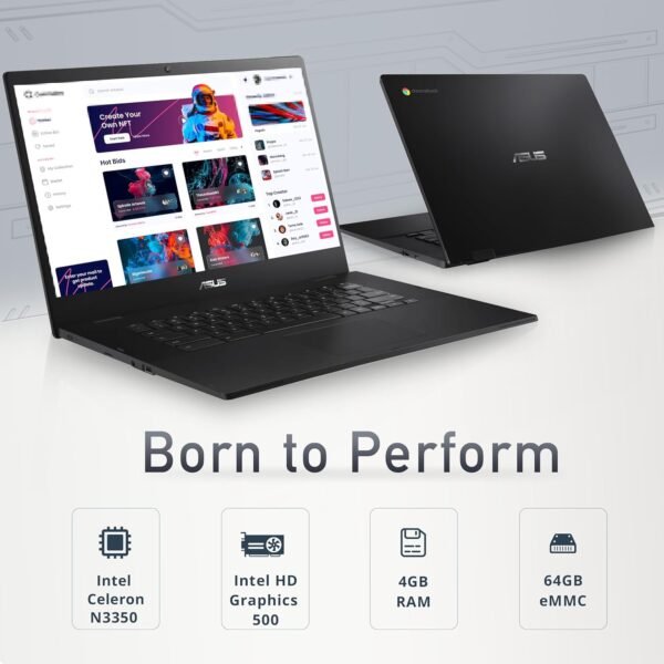 ASUS Chromebook CX1500 15.6" FHD Laptop, Intel Celeron N3350 Processor, 4GB RAM, 64GB eMMC, Intel HD Graphics, 720P HD Webcam, Wi-Fi, Bluetooth, Chrome OS, Black (Renewed)