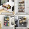 Magnetic Spice Rack for Refrigerator, 4 Pack Magnetic Shelf, Fridge Magnet Organizer with Moveable 8 Hooks, Magnetic Fridge Shelf for Kitchen Organization and Storage (4 Pack)
