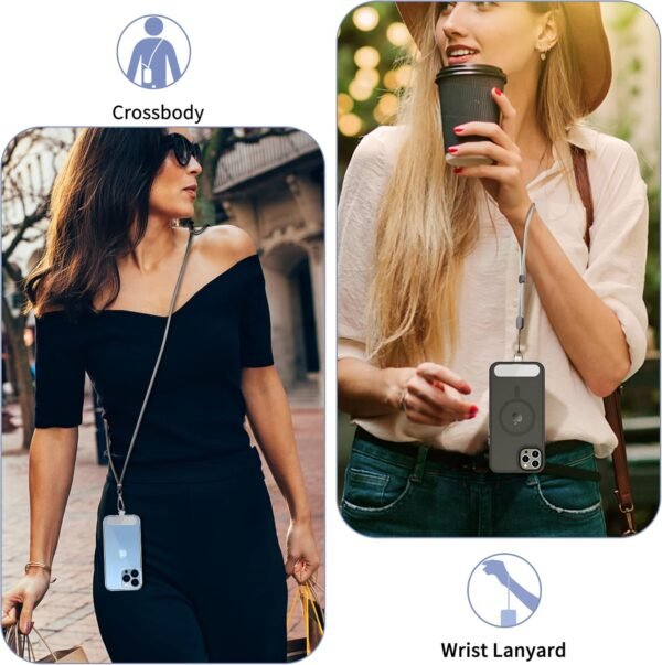 CACOE Phone Lanyard 2 Pcs-1 Pcs Adjustable Neck Strap,1 Pcs Wrist Strap,2 Pcs Pads,Universal Crossbody Multifuctional Cell Phone Lanyards Compatible with Most Smartphones(Gray)