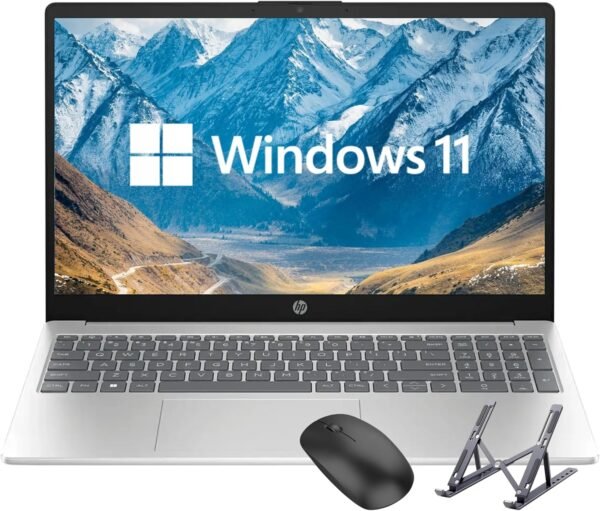 HP 15.6 inch Laptop, Intel i5 Processor Up to 4.4 GHz, 32GB RAM, 1TB SSD, HD Touch Screen, Intel Iris Xe Graphics, Windows 11 Home, Webcam, Wi-Fi, Bluetooth, Natural Silver, Alpacatec Accessories