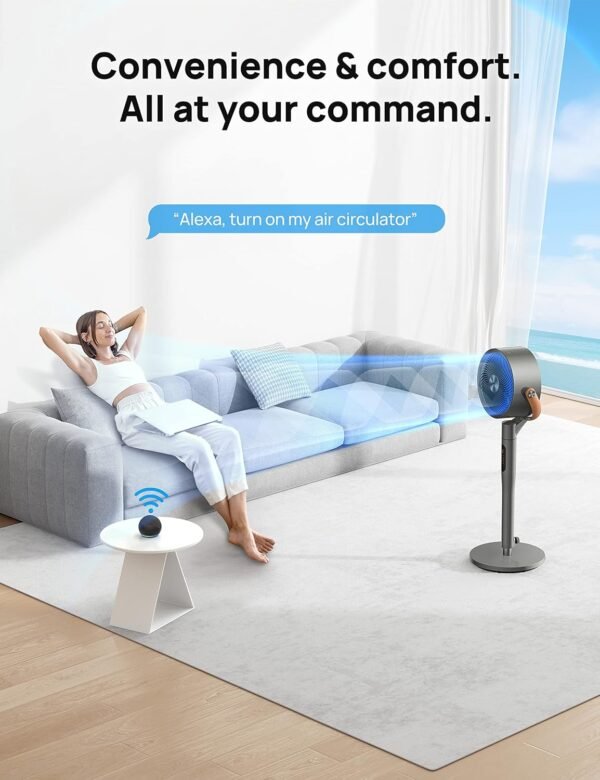 Dreo Fan For Bedroom, Standing Fan for Home, 120°+105° Smart Oscillating Pedestal Fans with Wi-Fi/Voice Control, 100ft Quiet Circulator Fan, DC Motor, 6 Modes, 8 Speeds, 37-43'' Adjustable Height