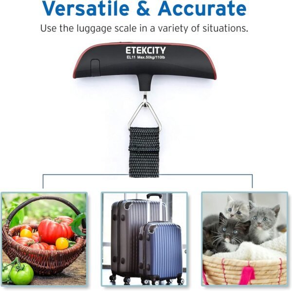 Etekcity Luggage Scale for Travel Essentials, Digital Suitcase Weight Scale with Hook, Travel Accessories for Portable Hanging Baggage, 110 Pounds, Battery Included