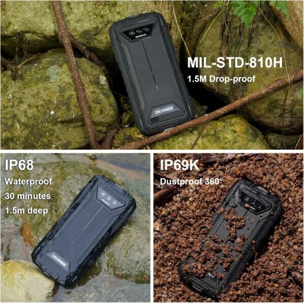 DOOGEE S41T Rugged Unlocked 2025,Android 14 6300mAh Battery,8GB+64GB,4G Dual Sim Rugged Smartphone,13MP Camera,IP68 Waterproof Cell Phone,Face Unlock,NFC/T-Mobile,Black