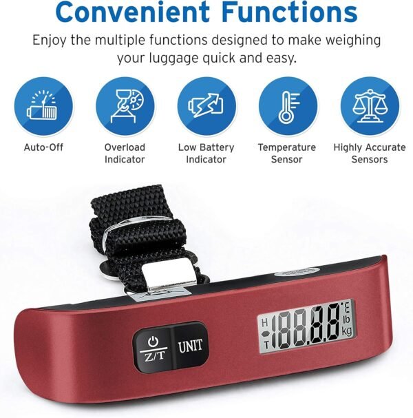 Etekcity Luggage Scale for Travel Essentials, Digital Suitcase Weight Scale with Hook, Travel Accessories for Portable Hanging Baggage, 110 Pounds, Battery Included