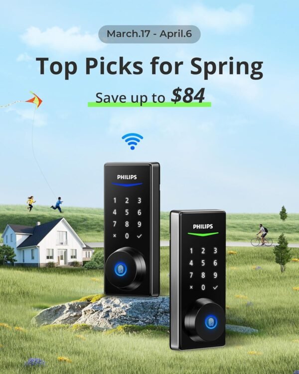 Philips Wi-Fi Smart Door Lock, Keyless Entry Door Lock with App Control,Fingerprint ID,Auto Lock,Keypad Deadbolt with Wi-Fi Bridge Adaptor,Smart Locks for Front Door-Matte Black