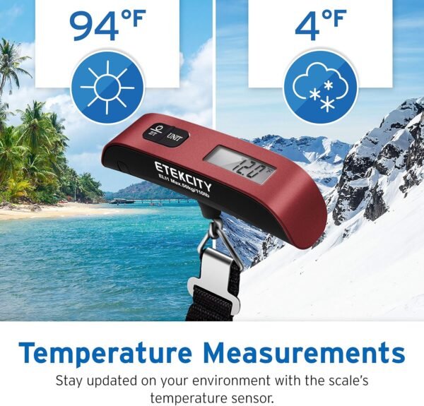 Etekcity Luggage Scale for Travel Essentials, Digital Suitcase Weight Scale with Hook, Travel Accessories for Portable Hanging Baggage, 110 Pounds, Battery Included
