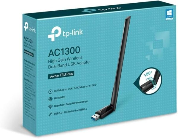 51-7BXgugQL._AC_SL1000_.jpg TP-Link USB WiFi Adapter for Desktop PC, AC1300 USB 3.0 Wireless Dual Band Network Adapter with High Gain Antenna(Archer T3U Plus), MU-MIMO, Windows 11/10/8.1/8/7/XP, Mac OS 10.9-10.15