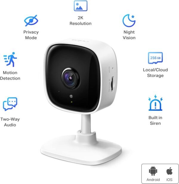 TP-Link Tapo 2K Indoor Security Camera for Baby Monitor, Dog Camera w/Motion Detection, 2-Way Audio Siren, Night Vision, Cloud & SD Card Storage(Up to 256 GB), Works w/Alexa & Google Home(Tapo C110)