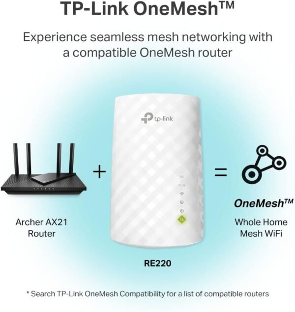 51DwmBbSYgL._AC_SL1100_.jpg TP-Link WiFi Extender with Ethernet Port, Dual Band 5GHz/2.4GHz , Up to 44% More Bandwidth than Single Band, Covers Up to 1200 Sq.ft and 30 Devices, Signal Booster Amplifier Supports OneMesh(RE220)