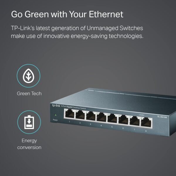 TP-Link TL-SG108 8 Port Gigabit Unmanaged Ethernet Network Switch, Ethernet Splitter Plug & Play Fanless Metal Design Shielded Ports Traffic Optimization