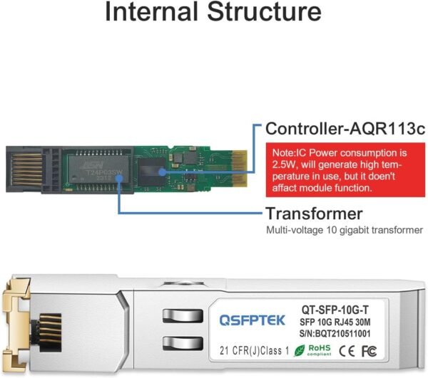10GBASE-T SFP+ to RJ45 Module, 10Gb Ethernet Copper RJ-45, 10gbe Gigabit Mini gbic Computer Networking Transceiver Compatible with Brocade 10G-SFPP-T, up to 30-Meter