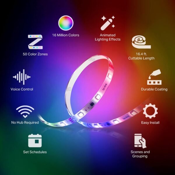 61Grbhw4UvL._AC_SL1500_.jpg Kasa Smart LED Light Strip, 50 Color Zones RGBIC, 16.4ft Wi-Fi LED Strip Works w/ Alexa, Google Home & SmartThings, High Brightness, 16M Colors, PU Coating, Trimmable, 2 Yr Warranty (KL420L5)