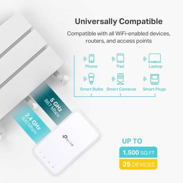 61LBL3ieT0S._AC_SL1500_.jpg TP-Link AC1200 WiFi Range Extender (RE330), Covers Up to 1500 Sq.ft and 25 Devices, Dual Band Wireless Signal Booster, Internet Repeater, 1 Ethernet Port, White