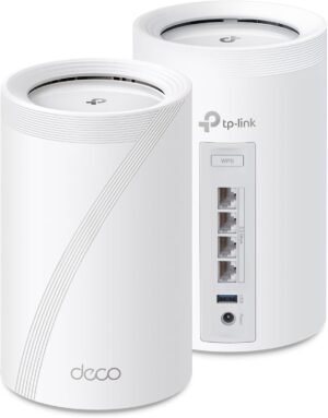 TP-Link Tri-Band WiFi 7 BE10000 Whole Home Mesh System (Deco BE63) - 6-Stream 10 Gbps, 4X 2.5G Ports Wired Backhaul, 4X Smart Internal Antennas, VPN, AI-Roaming, MU-MIMO, HomeShield (2-Pack)